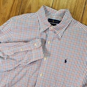 Polo Ralph Lauren Mens Shirt XL Red Blue White Slim Fit Check Button Down